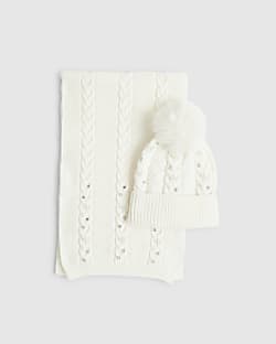 Cream Diamante Hat and Scarf Set