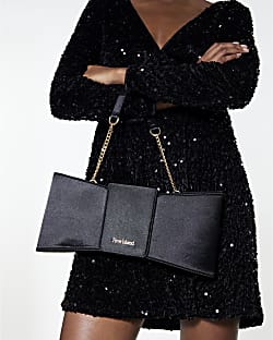 Black Satin Bow Clutch Bag