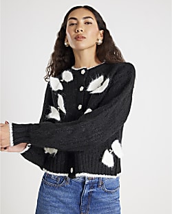 Black Pearl Detail Bow Cardigan