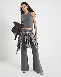 Grey V Neck Knitted Lounge Vest