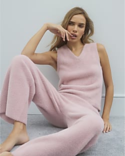 Pink Knitted V Neck Fluffy Vest