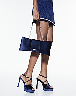 Navy Velvet Bow Clutch Bag