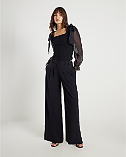 Black Knit Hybrid Long Sleeve Top