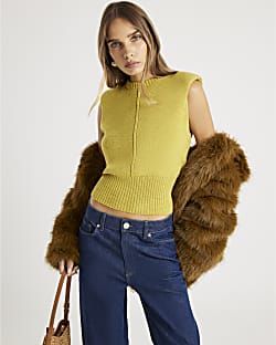 Green Knitted Structured Shoulder Tank Top
