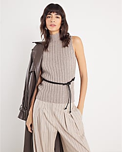 Grey Belted Knit ribbed tank top