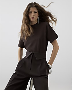 RI Studio Brown Shoulder Pad Bodysuit