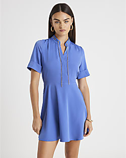 Navy Chain Detail Skater Mini Dress