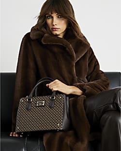 Brown RI Monogram Print Tote Bag