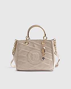 Cream Quilted Patent charm Tote bag