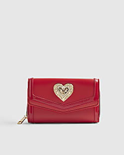 Red Heart Detail Panelled Purse