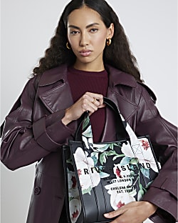 Black Medium Floral Tote Bag