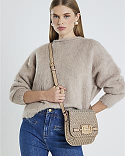 Beige Monogram Snaffle Cross Body Saddle Bag