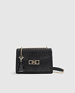 Black Diamante Panelled Shoulder Bag