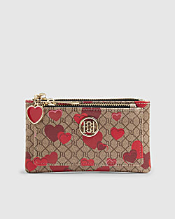 Beige Heart Monogram Pouch