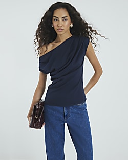 Navy Drape Scuba Top