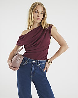 Red Sleeveless Drape Scuba Top