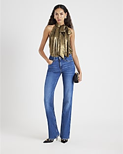 Gold Metallic Halter Neck Top