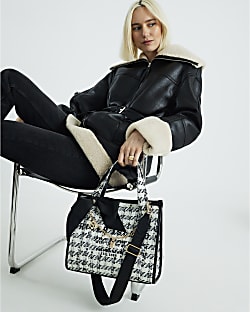 Cream Boucle Embroidered Tote Bag