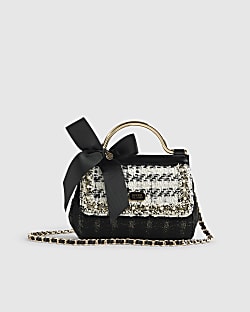 Black Boucle Bow Metal Handle Tote Bag