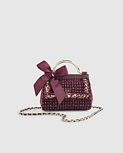 Red Boucle Bow Metal Handle Tote Bag