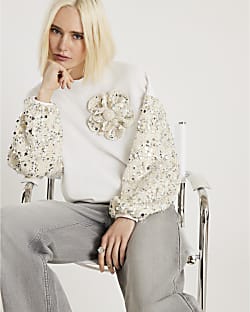 Cream Boucle Trim Sweatshirt