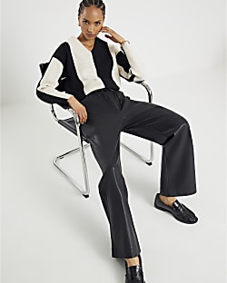 Black Faux Leather Elasticated Waist Trousers