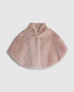 Pink Faux Fur Brooch Cape