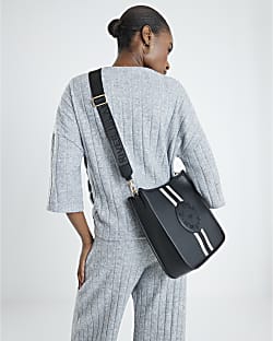 Black Stripe Logo Messenger Bag