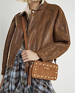 Brown Studded Cross body Bag
