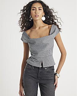 Grey Cowl Neck Corset Top