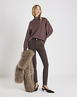 Brown Mid Rise Skinny Jeans