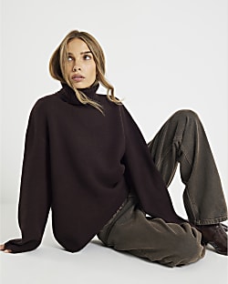 Brown Premium Wool Roll Neck Jumper
