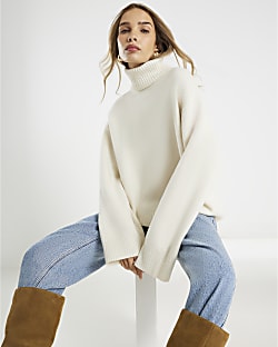 Cream Premium Wool Roll Neck Jumper