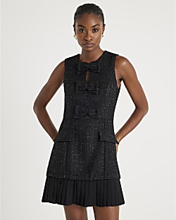Black Boucle Bow Front Mini Dress