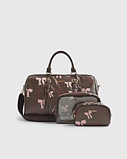 Brown Monogram Bow Print Barrel Bundle Bag