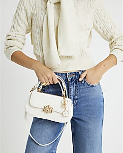 Cream Small Snake Branded Tote Bag