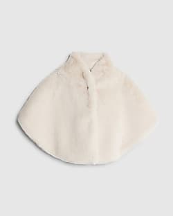 Cream Faux Fur Brooch Cape