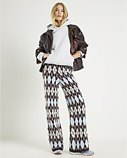 Blue Argyle Knit Trousers
