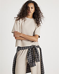 Cream Short Sleeve Cosy Boxy T-Shirt