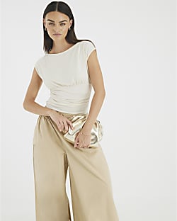 Cream Ruched T-Shirt
