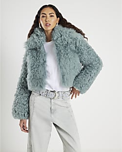 Blue Real Shearling Short Jacket
