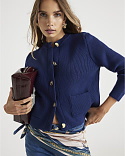 Navy Knitted Long Sleeve Cardigan