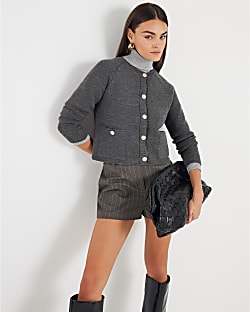Grey Knitted Long Sleeve Cardigan