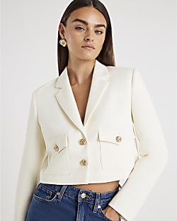 Cream Utility Cropped Blazer