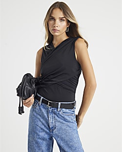 Black Sleeveless Wrap Bodysuit
