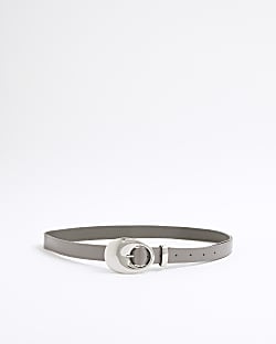Grey Oval Buckle Jeans Belt