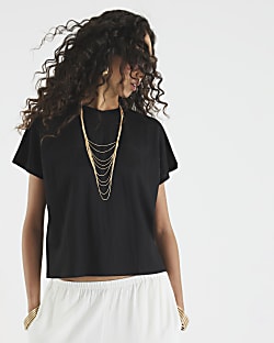 Black Linen Look Short Sleeve T-Shirt