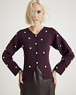 Red Knitted Studded Cardigan