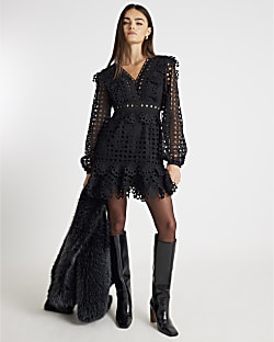 Black Long Sleeve Lace Mini Dress