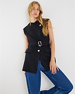 Black Sleeveless Belted Waistcoat